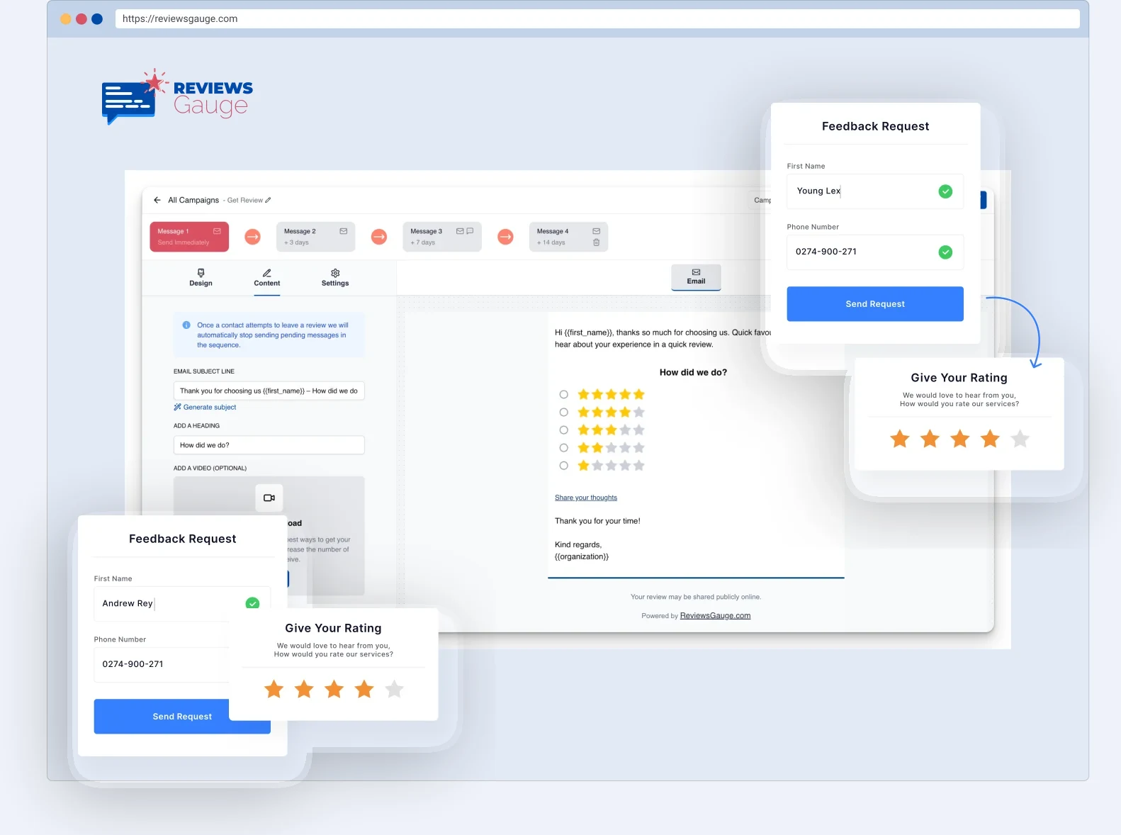 Sending review requests by email, SMS and QR