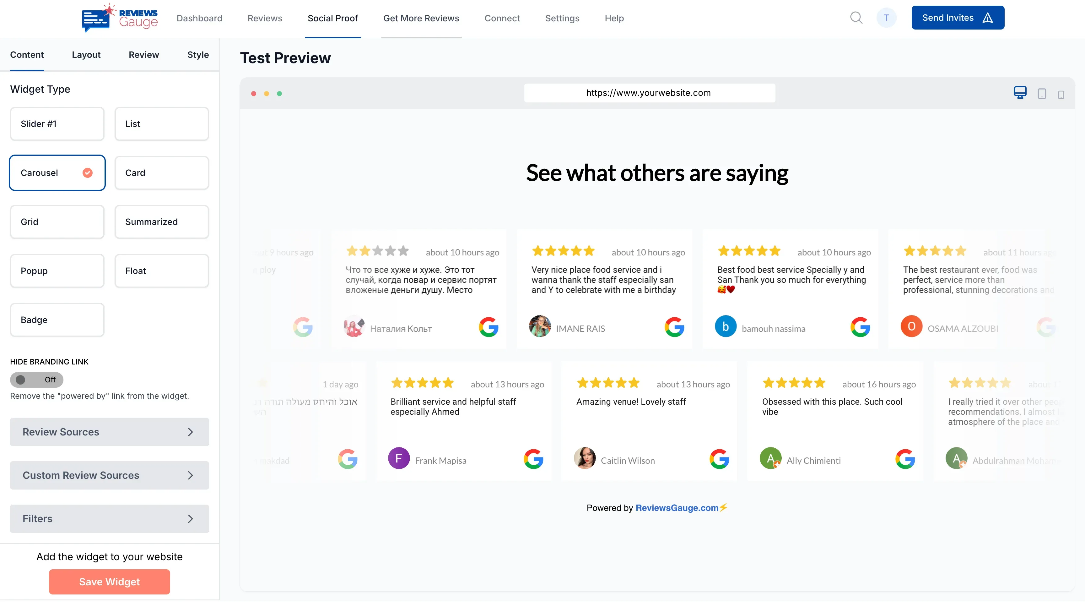 Website widget builder — sample data