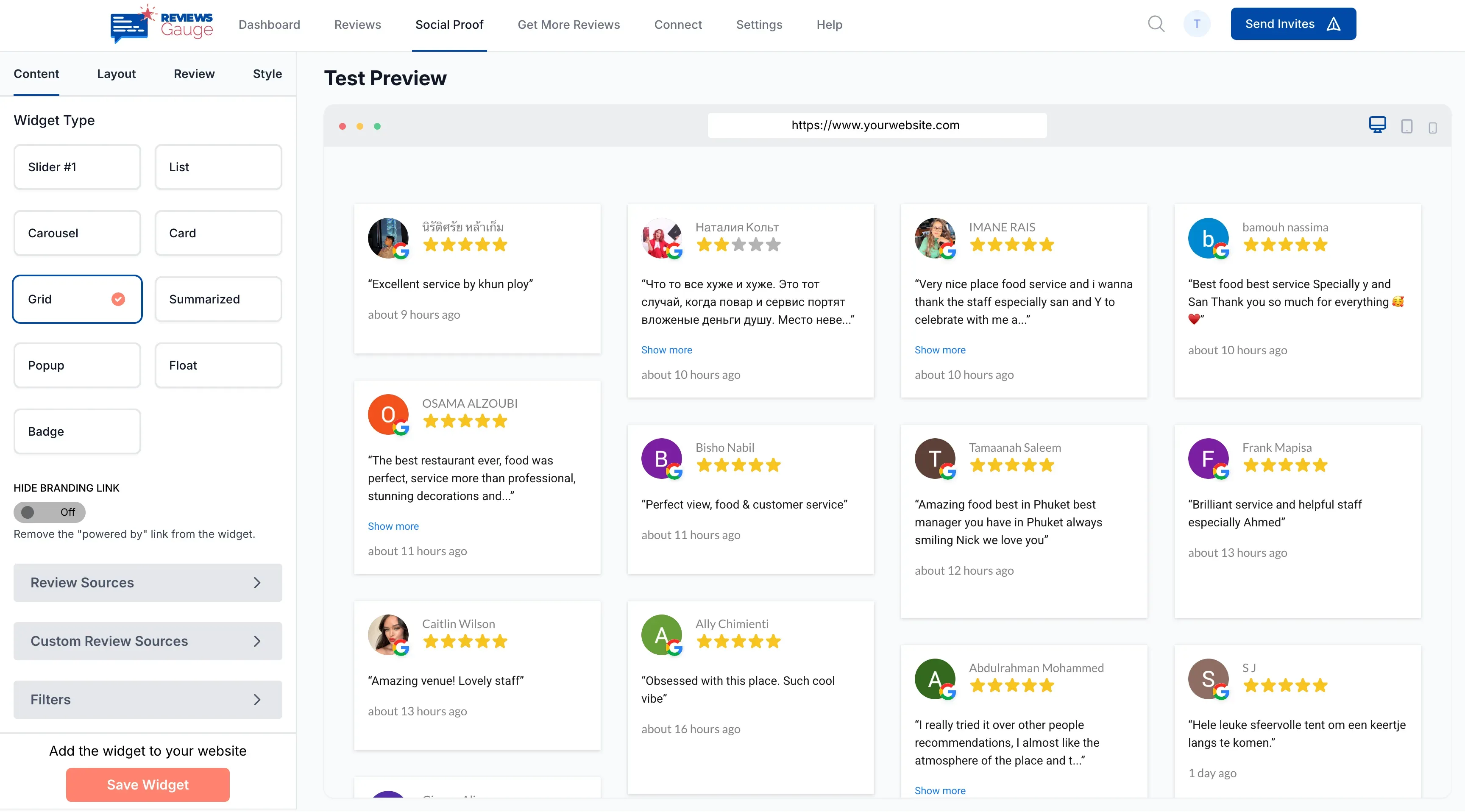Grid review widget preview — sample data